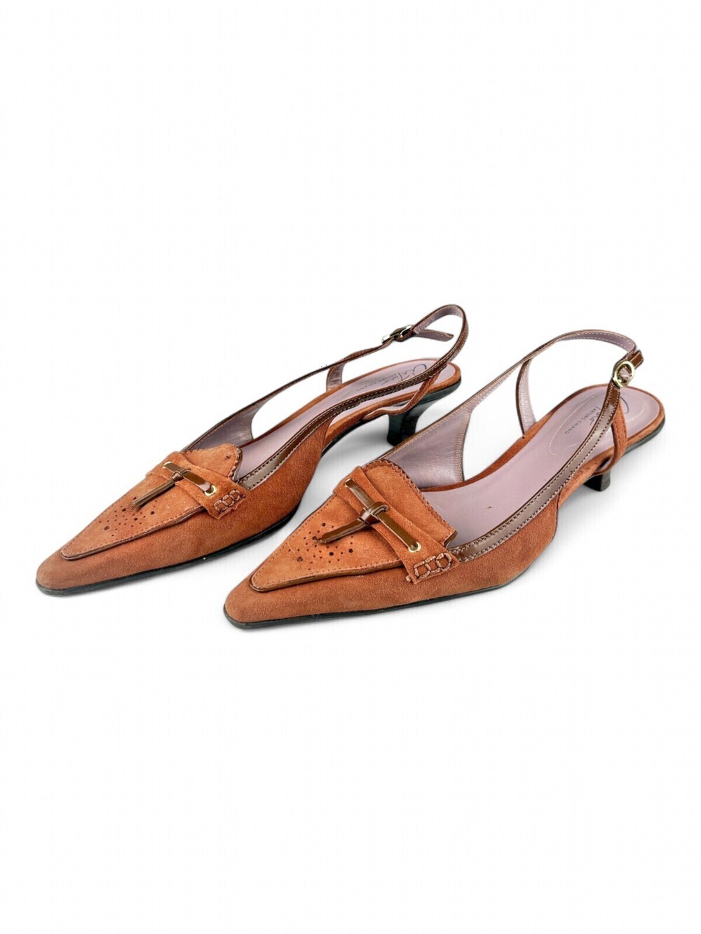 Arturo Chiang Brown Suede Pointed Kitten Heel Slingback Sz 7